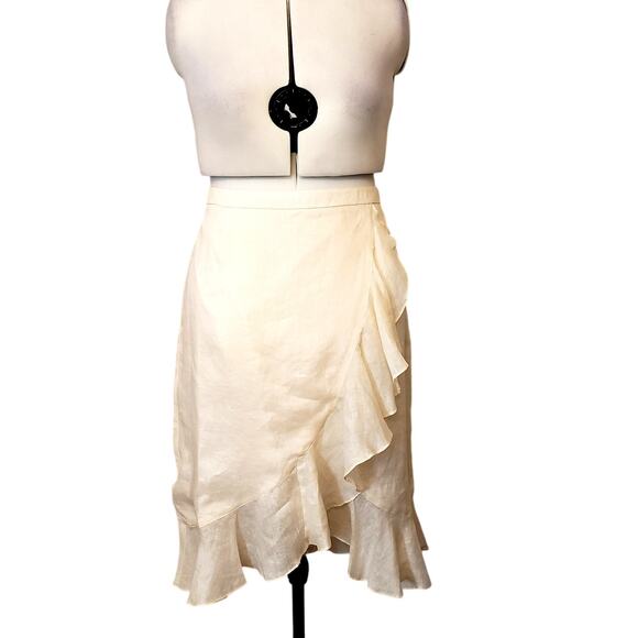 J. Peterman Cream/Beige Linen Mock Wrap Asymmetrical Flirty Skirt | Size 18 - Picture 1 of 7